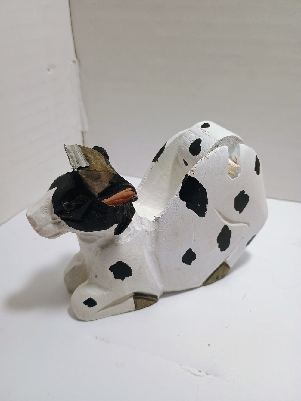 White and Black Cow Wooden Tape Dispenser